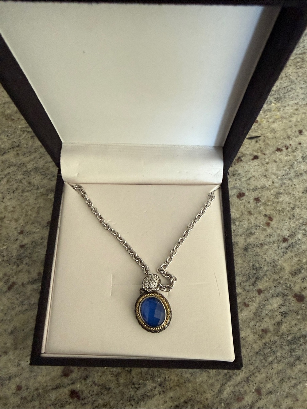 Andrea Candela - 18kt & Sterling Silver Round Blue Agate & Diamond Pendant